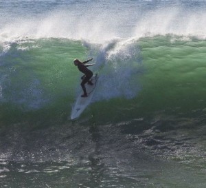 Aloe Driscoll surfing at Middle Peak in Santa Cruz.