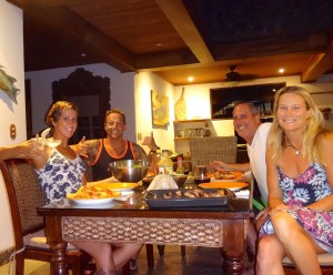 Marie, Roberto, Derek and Aloe having a feast in Playa Hermosa, Costa Rica.