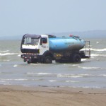 A water truck filling up in Lake Nicaragua.