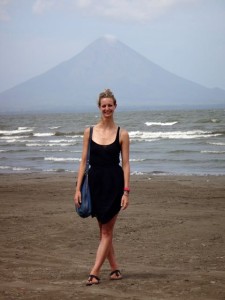 Stephanie with Ometepe, Nicaragua in the background.