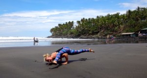 Yoga arm balance in El Salvador.