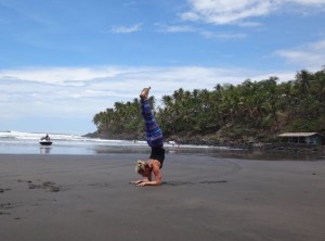 Yoga forearm balance in El Salvador.