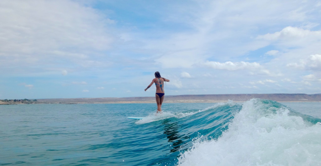 Chloe Vetterlie surfing in Baja. I took this photo surfing behind her with a water camera.